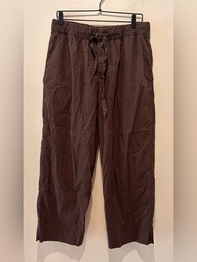 Tekla Poplin Pyjama Coffee Dark Brown Straight Leg Lightweight Pants - Size XL